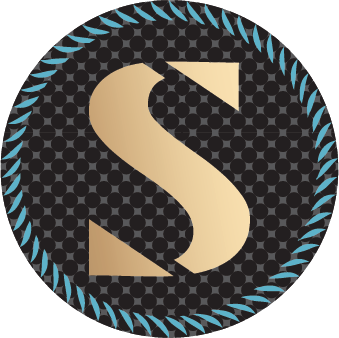 Stratos Logo: A gold "S" on a dark background