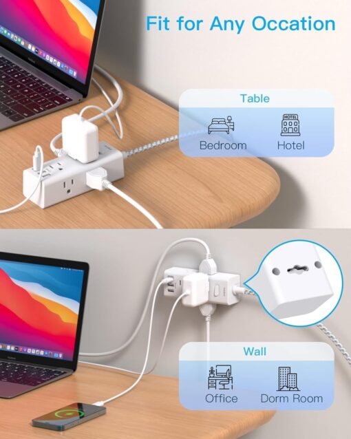 Power Bar with 3 USB Ports & 5 Ft Extension Cord - Image 5