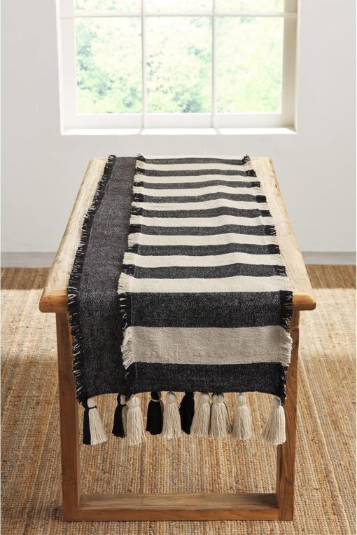 Mud Pie Black Ponchaa Table Runner - Solid Black - Image 2
