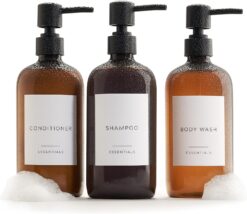 Set of 3 Modern Bottles with Pump and Labels