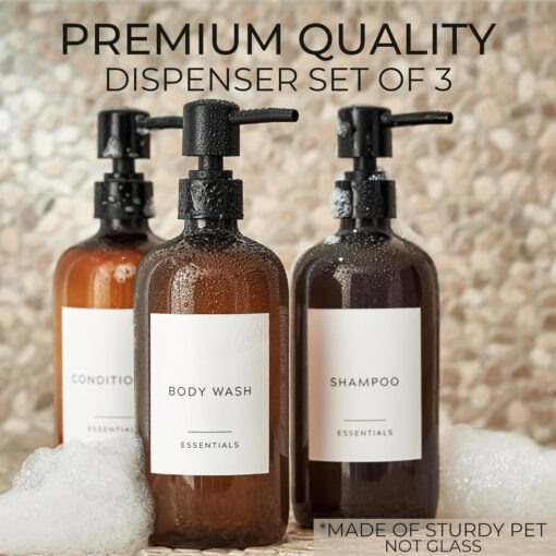 Set of 3 Modern Bottles with Pump and Labels - Image 2