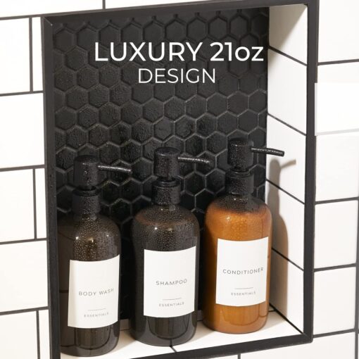 Set of 3 Modern Bottles with Pump and Labels - Image 3