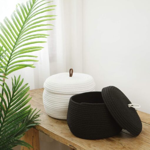 Sea Team Round Cotton Rope Storage Basket with Lid - Image 2
