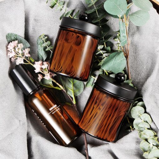 Amber Glass Apothecary Jar with Metal Lids - Image 4