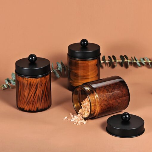 Amber Glass Apothecary Jar with Metal Lids - Image 5