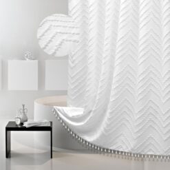 Extra Long White Boho Shower Curtain with Tassel