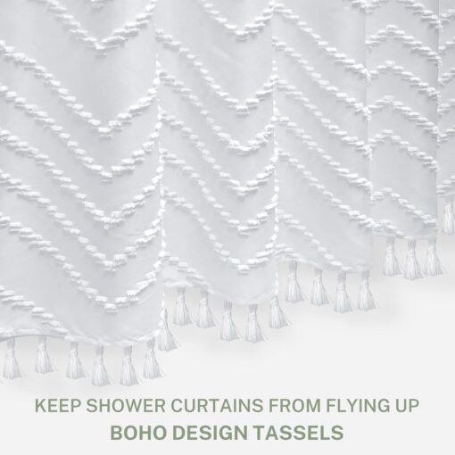 Extra Long White Boho Shower Curtain with Tassel - Image 3