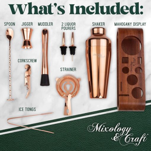 Mixology 10-Piece Copper Bar Set Cocktail Shaker Set - Image 3