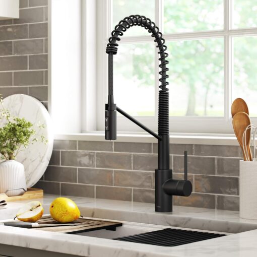 KRAUS Oletto Commercial Style Pull-Down Single Handle Kitchen Faucet in Matte Black - Image 2