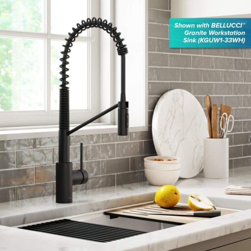 KRAUS Oletto Commercial Style Pull-Down Single Handle Kitchen Faucet in Matte Black - Image 3