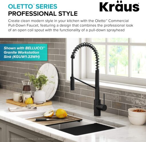 KRAUS Oletto Commercial Style Pull-Down Single Handle Kitchen Faucet in Matte Black - Image 4