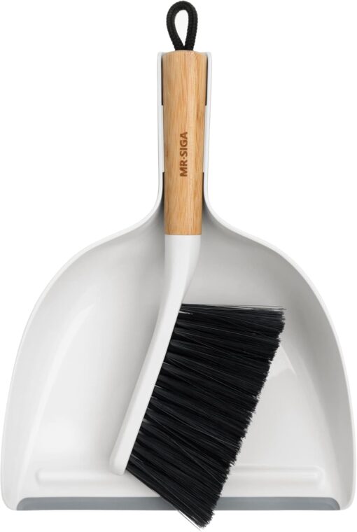 MR.SIGA Dustpan and Brush Combo with Bamboo Handle