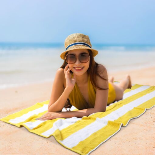 ESSELL Cabana Stripe Beach Towel Set - Yellow - Image 5
