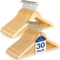 TOPIA Natural Wooden Hangers - 30 Pack