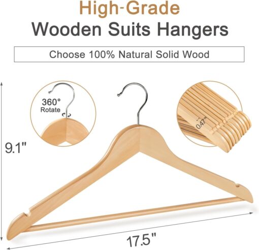 TOPIA Natural Wooden Hangers - 30 Pack - Image 2